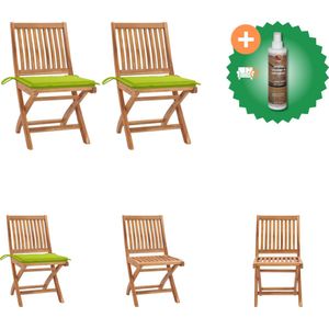 vidaXL Terrasstoelen Set van 2 Hout Inklapbaar Helder Groen Kussen Afmetingen 46.5 x 58 x 88 cm vidaXL Tuinstoel Inclusief Houtreiniger en verfrisser