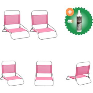 vidaXL Strandstoelen 2 st inklapbaar stof roze Tuinstoel Inclusief Reiniger