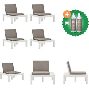 vidaXL Loungestoelen 4 st met kussens kunststof wit Tuinstoel Inclusief Onderhoudsset