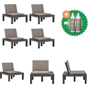 vidaXL Loungestoelen 4 st met kussens kunststof antraciet Tuinstoel Inclusief Onderhoudsset