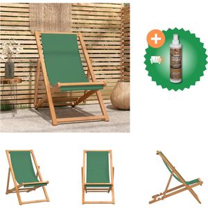 vidaXL Strandstoel inklapbaar massief teakhout groen Tuinstoel Inclusief Houtreiniger en verfrisser