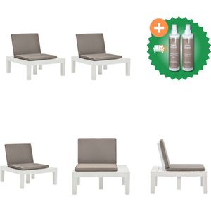 vidaXL Loungestoelen 2 st met kussens kunststof wit Tuinstoel Inclusief Onderhoudsset