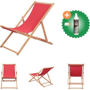 vidaXL Strandstoel inklapbaar stof en houten frame rood Tuinstoel Inclusief Reiniger