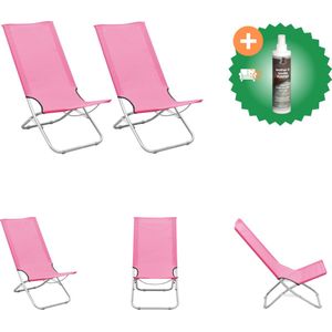 vidaXL Strandstoelen 2 st inklapbaar stof roze Tuinstoel Inclusief Reiniger