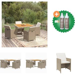 vidaXL 5 delige Tuinset met kussens poly rattan beige Tuinset Inclusief Onderhoudsset