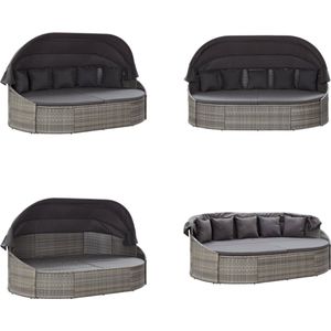 vidaXL Loungebed met luifel poly rattan grijs - Ligstoel - Ligstoelen - Lig Stoel - Leunstoel