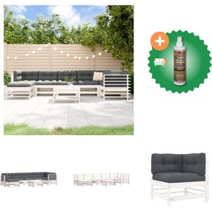 vidaXL 8 delige Loungeset met kussens massief hout wit Tuinset Inclusief Houtreiniger en verfrisser