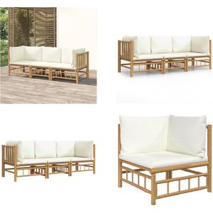 vidaXL 3-delige Loungeset met kussens bamboe crèmewit - Loungeset - Loungesets - Tuinset - Bamboe Loungeset