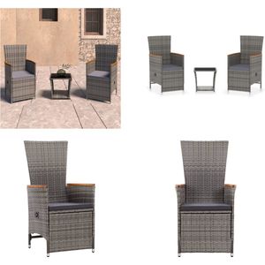 vidaXL 3-delige Loungeset met kussens poly rattan grijs - Tuinstoel - Tuinstoelen - Loungestoel - Loungestoelen
