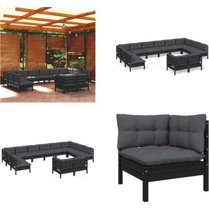 Vidaxl - 12-tlg. Garten-Lounge-Set mit Kissen Schwarz Kiefer Massivholz - Gartenzubehör - Lounge Set - Gartenmöbel - Outdoor Möbel - Rattan