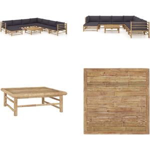 vidaXL 9-delige Loungeset met donkergrijze kussens bamboe - Tuinset - Tuinsets - Loungeset - Loungesets