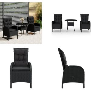 vidaXL 3-delige Tuinset poly rattan zwart - Bistro Set - Bistro Sets - Bistroset - Tuinset