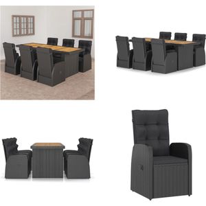 vidaXL 7-delige Tuinset met kussens poly rattan zwart - Eethoek Voor Buiten - Eethoeken Voor Buiten - Tuintafel En Stoel - Tuintafels En Stoelen