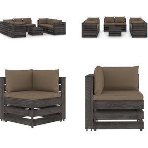 vidaXL 9-delige Loungeset met kussens grijs geïmpregneerd hout - Pallet Loungeset - Pallet Loungesets - Tuinset - Tuinsets