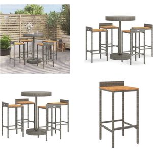vidaXL 5-delige Tuinbarset poly rattan en massief acaciahout grijs - Tuinbarset - Tuinbarsets - Bartafelset - Loungeset
