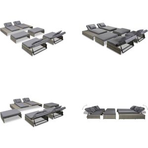 vidaXL 5-delige Loungeset met kussens poly rattan grijs - Ligstoelen - Ligstoelen - Buitenbank - Buitenbanken