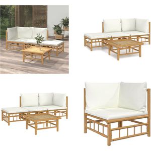 vidaXL 4-delige Loungeset met kussens bamboe crèmewit - Loungeset - Loungesets - Tuinset - Bamboe Loungeset