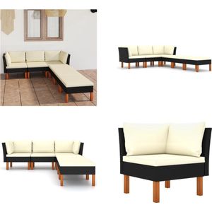 vidaXL 6-delige Loungeset met kussens poly rattan zwart - Tuinstoel - Tuinstoelen - Loungestoel - Loungestoelen