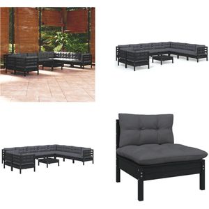 Vidaxl - 11-tlg. Garten-Lounge-Set mit Kissen Schwarz Massivholz Kiefer - Gartenzubehör - Lounge Set - Gartenmöbel - Outdoor Möbel - Rattan