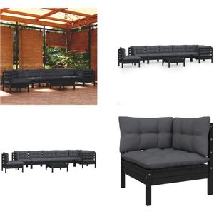 vidaXL 9-delige Loungeset met kussens massief grenenhout zwart - Loungeset - Loungesets - Lounge Set - Lounge Sets