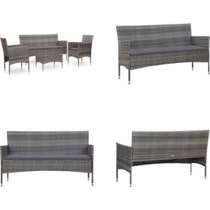 vidaXL 4-delige Loungeset met kussens poly rattan grijs - Tuinset - Tuinsets - Bankset - Banksets