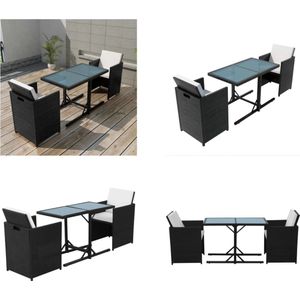 vidaXL-3-delige-Bistroset-met-kussens-poly-rattan-zwart - Tuintafel En Stoel - Tuintafels En Stoelen - Tuintafel Set - Tuintafel Sets