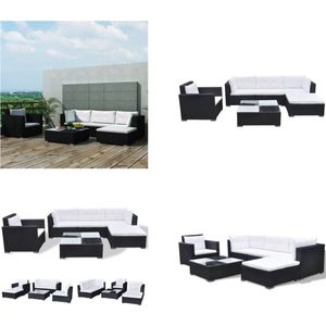 vidaXL-6-delige-Loungeset-met-kussens-poly-rattan-zwart - Lounge Sets - Lounge Sets - Rotan Lounge Set - Tuin Banken