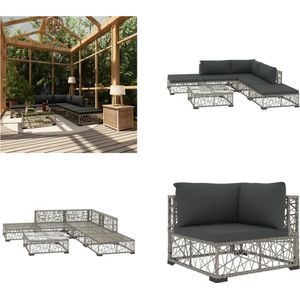 vidaXL 6-delige Loungeset met kussens poly rattan grijs - Tuin Loungeset - Tuin Loungesets - Tuinbank - Tuinbanken