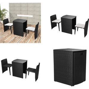 vidaXL 3-delige Bistroset met kussens poly rattan zwart - Eetset - Eetsets - Buiten Eetset - Buiteneet Sets