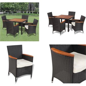 vidaXL 5-delige Tuinset met kussens poly rattan zwart - Tuin Eetstoel - Tuin Eetstoelen - Tuinstoel - Tuinstoelen