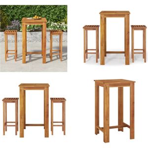 vidaXL 3-delige Tuinbarset massief acaciahout - Bartafel - Bartafels - Statafel - Hoge Tafel