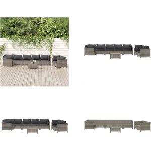 vidaXL 9-delige Loungeset met kussens poly rattan grijs - Loungeset - Loungesets - Tuinset - Tuinlounge