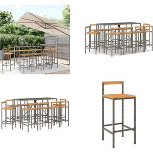 vidaXL 11-delige Tuinbarset poly rattan en massief acaciahout grijs - Tuinbarset - Tuinbarsets - Bartafelset - Bartafel En Stoel