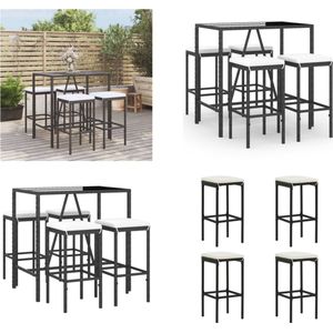 vidaXL 5-delige Tuinbarset met kussens poly rattan zwart - Tuinbarset - Tuinbarsets - Bartafelset - Bartafel En Kruk