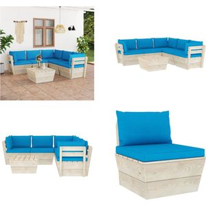 vidaXL 6-delige Loungeset met kussens pallet vurenhout - Loungeset - Loungesets - Tuinset - Tuinsets