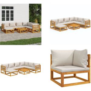 vidaXL 8-delige Loungeset met lichtgrijze kussens massief hout - Loungeset - Loungesets - Tuinset - Loungeset Tuin