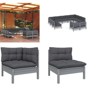 Vidaxl - 11-tlg. Garten-Lounge-Set mit Kissen Grau Kiefer Massivholz - Garten Lounge Set - Kiefernholzmöbel - Outdoor Möbel - Gartenzubehör