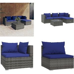 vidaXL 5-delige Loungeset met kussens poly rattan grijs - Loungeset - Loungesets - Tuinsets - Poly Rattan Loungeset