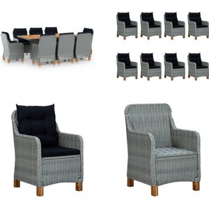 vidaXL 9-delige Tuinset met kussens poly rattan lichtgrijs - Eethoek Voor Buiten - Eethoeken Voor Buiten - Tuintafel En Stoel - Tuintafels En Stoelen