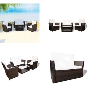 vidaXL-4-delige-Loungeset-met-kussens-poly-rattan-bruin - Tuinbankset - Tuinbanksets - Tuinbank Set - Tuinbank Sets