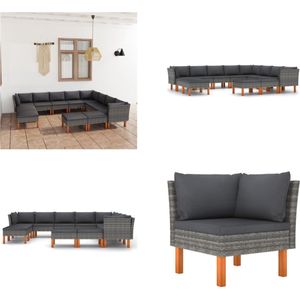 vidaXL 12-delige Loungeset met kussens poly rattan grijs - Tuinstoel - Tuinstoelen - Loungestoel - Loungestoelen