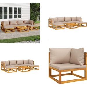 vidaXL 7-delige Loungeset met kussens massief hout taupe - Loungeset - Loungesets - Tuinset - Loungeset Tuin