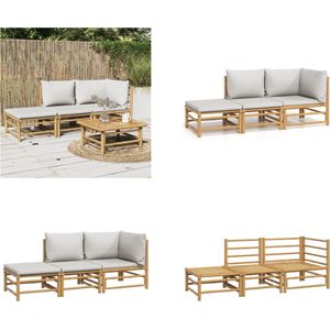 vidaXL 3-delige Loungeset met kussens bamboe lichtgrijs - Loungeset - Loungesets - Tuinset - Bamboe Loungeset