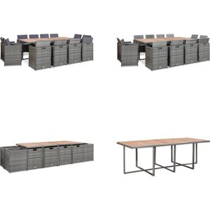 vidaXL 13-delige Tuinset met kussens poly rattan antracietkleurig - Eethoek Voor Buiten - Eethoeken Voor Buiten - Tuintafel En Stoel - Tuintafels En Stoelen