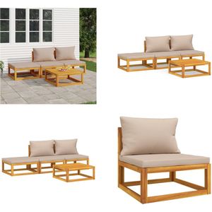 vidaXL 4-delige Loungeset met taupe kussens massief hout - Loungeset - Loungesets - Tuinset - Loungeset Tuin