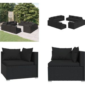 vidaXL 12-delige Loungeset met kussens poly rattan zwart - Loungeset - Loungesets - Tuinset - Rattan Loungeset