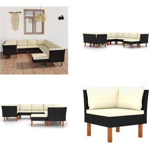 vidaXL 9-delige Loungeset met kussens poly rattan zwart - Tuinstoel - Tuinstoelen - Loungestoel - Loungestoelen