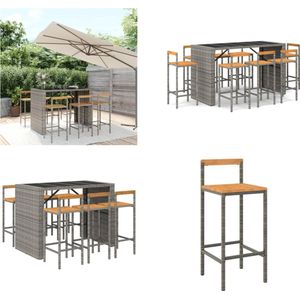 vidaXL 7-delige Tuinbarset poly rattan en massief acaciahout grijs - Tuinbarset - Tuinbarsets - Bartafelset - Bartafel En Stoel