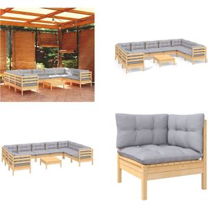 Vidaxl - 10-tlg. Garten-Lounge-Set mit Grauen Kissen Kiefernholz - Garten-Lounge-Set - Garten-Lounge-Sets - Home & Living - Grau