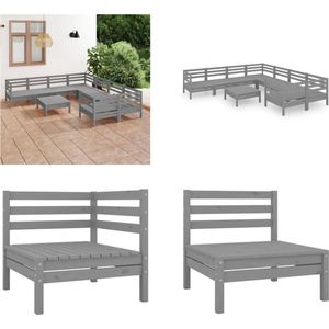 Vidaxl - 9-tlg. Garten-Lounge-Set Grau Massivholz Kiefer - Gartenmöbel - Loungesessel - Rattan Möbel - Holz Gartenmöbel - Garten Lounge Set - Home &